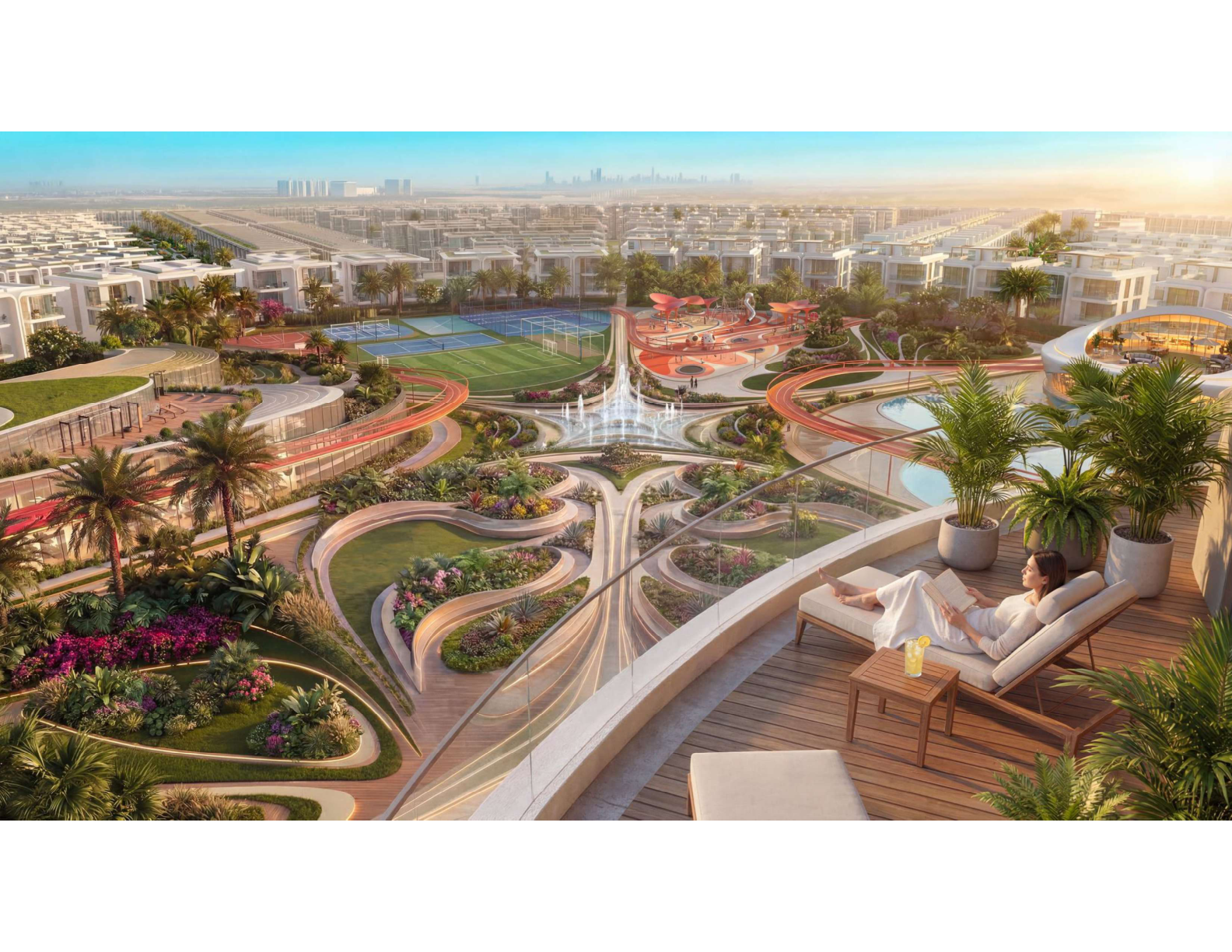 View over central amenities